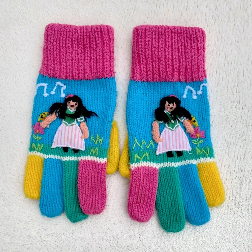 Vintage 1989 Harlequin Designs By Cynthia McKinney Girls Knit Mittens Gloves